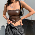 Leather Crop Tube Top Off Shoulder Strapless Tank Top - Alt Style Clothing