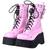 Gothic Punk Rock Lace-up Boots Block Heel Thick Platform Boots