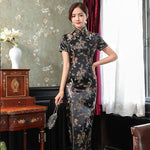 Elegant New Brocade Satin Long Fork Cheongsam Chinese Classic Dress - Alt Style Clothing