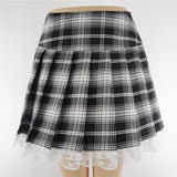 Plaid Contrast Lace Plaid Pleated Vintage Mini Skirt - Alt Style Clothing