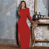 Nadafair Backless Sexy Party Dress With Long Sleeve High Side Split Bodycon Maxi Dress - Alt Style Clothing