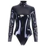 Long Sleeve PU Leather Bodysuit Slim Turtleneck Body Suit - Alt Style Clothing