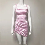 Elegant Satin Ruched Bodycon Spaghetti Strap Mini Dress