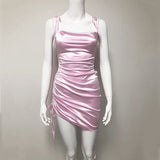 Elegant Satin Ruched Bodycon Spaghetti Strap Mini Dress