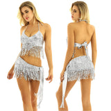 Shiny Sequins Tassels Carnival Rave Performance Belly Dance Costume - Alt Style Clothing
