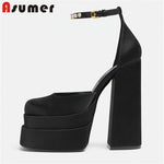 Silk Mary Jane Platform Pumps with Super High Square Heels