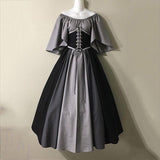European American Medieval Retro Contrast Color Stitching Flying Sleeves Lace-up Dress - Alt Style Clothing