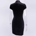 Gothic Satin Cheongsam Mini Dress with Stand Collar