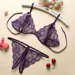 Satin Bow-knot Lingerie See Through Bra And Panties Set