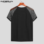 Stay Cool and Edgy with Mesh Patchwork Streetwear Crew Neck Short Sleeve Casual Tops