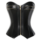 Faux PU Leather Lace Up Boned Overbust Corset - Alt Style Clothing