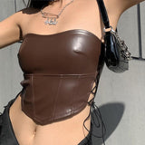 Leather Crop Tube Top Off Shoulder Strapless Tank Top - Alt Style Clothing