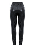 Faux Leather Drawstring Pants PU Vintage Slim Stretchy Solid Basic Trousers