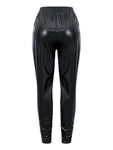 Faux Leather Drawstring Pants PU Vintage Slim Stretchy Solid Basic Trousers