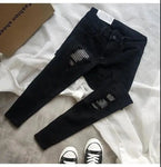 High-Waisted Sequined Hole Skinny Jeans – Casual Streetwear Style