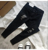 High-Waisted Sequined Hole Skinny Jeans – Casual Streetwear Style