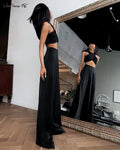 Classy Women High Waist Floor-Length Satin Trousers