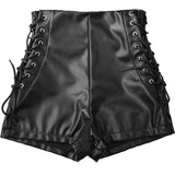 Bandage Pu Leather Shorts High Waist Tight