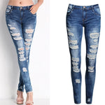 High-Waisted Ripped Skinny Jeans – Light Blue Stretch Denim Pencil Pants