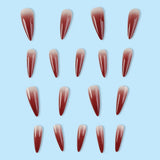 24pcs Wine Red Gradient Glossy Long Pointed Press-On Nails