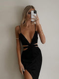 Sexy Backless Cutout Midi Dress Club Party Outfit - Alt Style Clothing