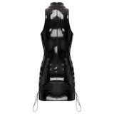 Patent Leather Latex Tank Bodycon Dress - Side Lace-Up Mini for Nightclub & Punk Parties