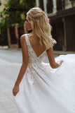 Boho Wedding Dress V-Neck Appliques Lace A-Line Bride Gown - Alt Style Clothing