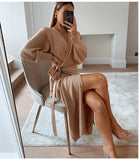 Simplee Casual V-Neck Knitted Home Style Fashion Tube Dress