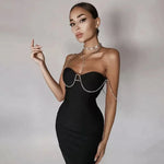 Strapless Sheath Bandage Mini Dress with Spaghetti Straps