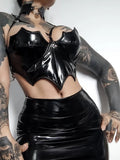 Gothic Backless Bat Top in PU Leather and Latex – Punk Egirl Style