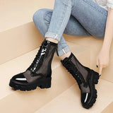 Comemore Gothic Black Mesh Lace Up Ankle Boots Platform Shoes