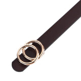 Double Ring Circle Button Leather Belt – Casual Elegance for Everyday Wear