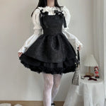 Gothic Jacquard Tunic Mini Dress with Bow and Butterfly Sleeves