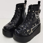 Punk Sweet Heart Platform Ankle Boots with Metal Decoration