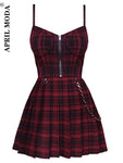 Gothic Plaid Bandage Dress with Zipper Detail