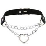 Gothic Leather Heart Collar Choker with Metal Chain - Punk Style