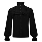 Victorian Renaissance Ruffled Gothic Steampunk Shirt – Stand Collar Single-Breasted Design