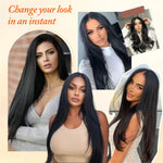 7-Piece Black Ombre Long Straight Hair Extensions - Heat-Resistant Clip-In Set