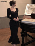 Elegant Gothic Mermaid Long Dress with Ruffle Details