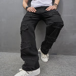 Loose Straight Jeans Pants Stylish Ripped Patch