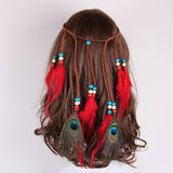 Boho Peacock Feather Adjustable Headdress - Women's Novelty Hair Band