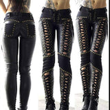 Women Pants Punk Rock Imitation Leather Pencil Pants - Alt Style Clothing