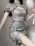 Vintage Chinese Style Cheongsam High Split Mini Dress - Alt Style Clothing