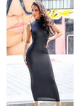 Ruched Sleeveless Solid Bodycon Elegant Party Midi Dress