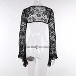 Gothic Spaghetti Strap Bodycon Flare Sleeve Crop Tops Dress