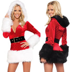 Red Hooded Santa Claus Costume - Furry Long Sleeve Dress