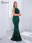 Sexy Halter Sleeveless Party Stretch Sequin Long Evening Prom Dress - Alt Style Clothing