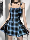 Gothic Plaid Bandage Dress with Zipper Detail