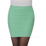 Short Elastic Pleated High Waist Slim Mini Skirt - Casual Pencil Silhouette