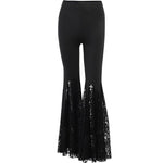 Goth Flare Pants Lace Patchwork High Waist Vintage Pants - Alt Style Clothing
